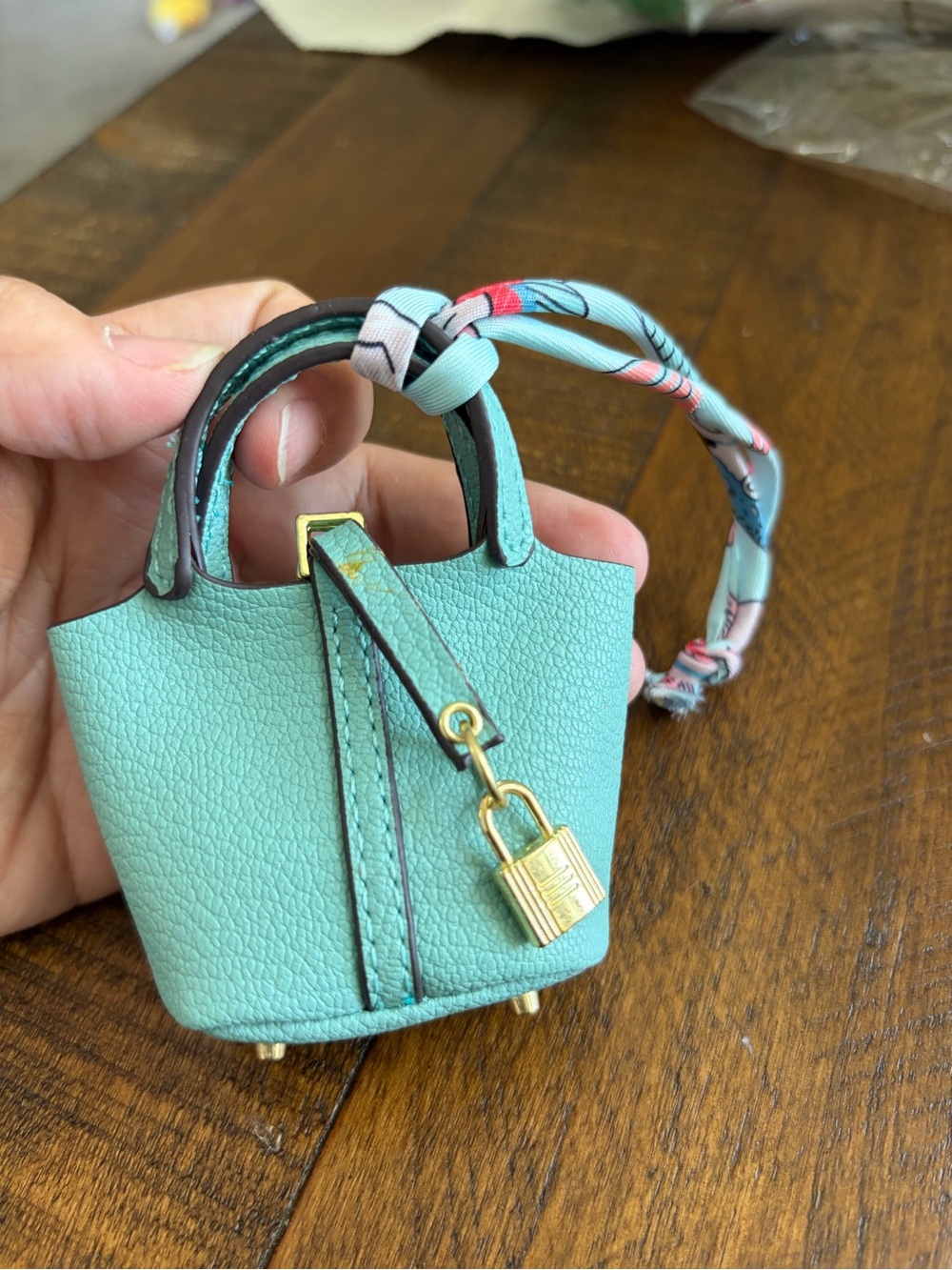 Mint Green Leather Mini Tote Key Charm